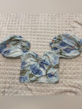 Abercrombie & Fitch XS Blue Floral Puff Sleeve Crop Cropped Top Cottage Prairie